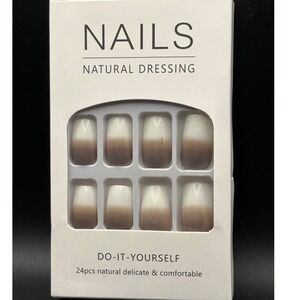 Natural‎ Dressing DIY False Nails Ombre Brown White 24 Piece Set